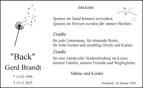 Traueranzeige von Gerd Brandt von NNA