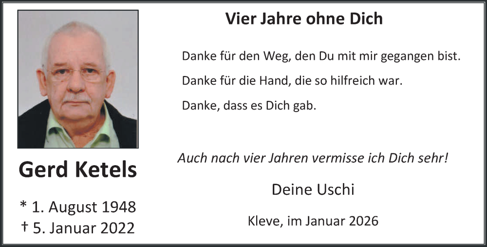  Traueranzeige für Gerd Ketels vom 10.01.2026 aus NNA