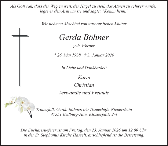 Traueranzeige von Gerda Böhner von NNA