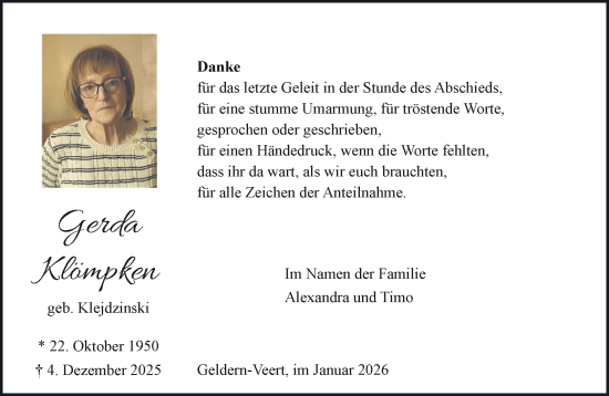 Traueranzeige von Gerda Klömpken von NNA