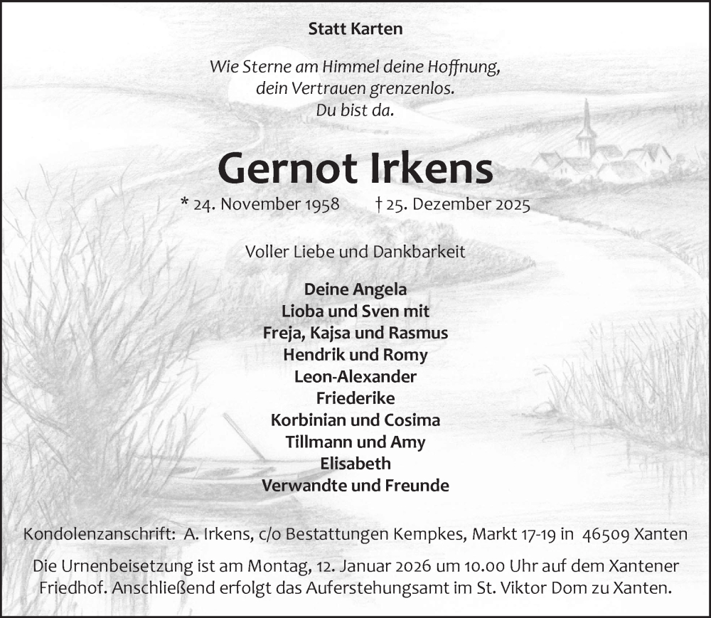 Traueranzeige für Gernot Irkens vom 03.01.2026 aus NNA