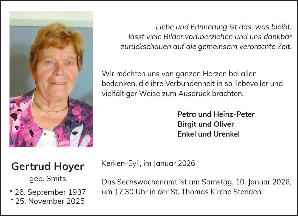  Traueranzeige für Gertrud Hoyer vom 03.01.2026 aus NNA
