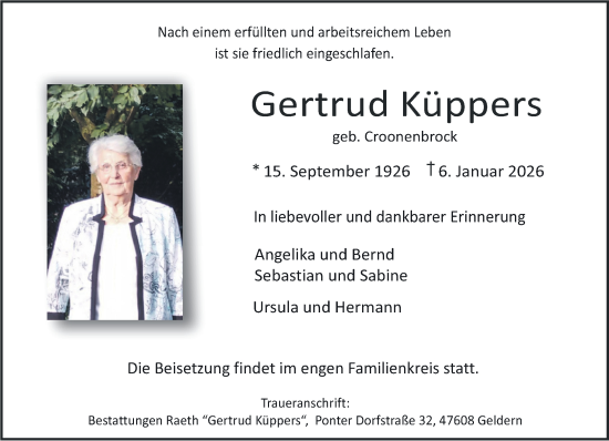 Traueranzeige von Gertrud Küppers von NNA