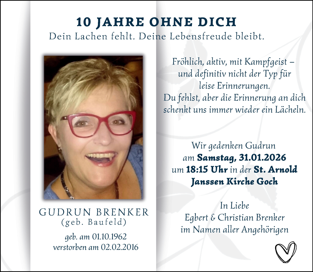  Traueranzeige für Gudrun Brenker vom 31.01.2026 aus NNA
