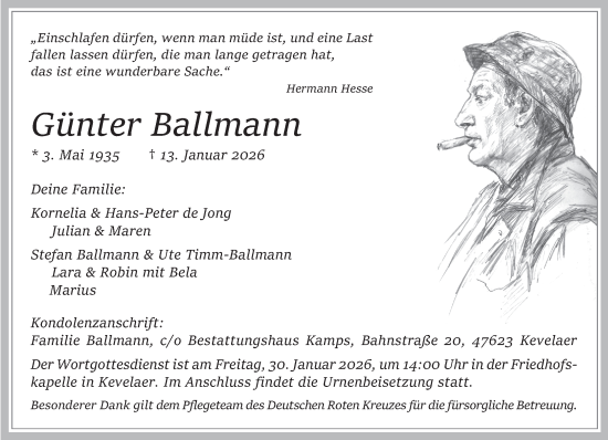 Traueranzeige von Günter Ballmann von NNA