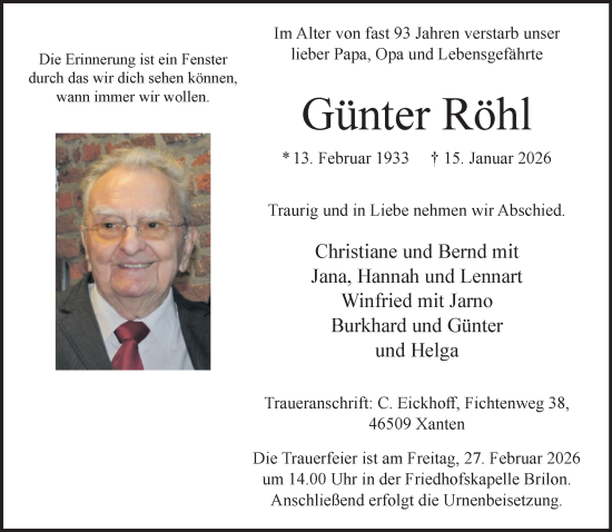 Traueranzeige von Günter Röhl von NNA