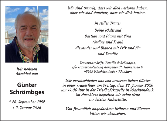Traueranzeige von Günter Schrömbges von NNA