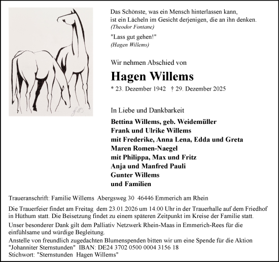 Traueranzeige von Hagen Willems von NNA