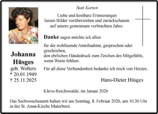 Traueranzeige von Hans-Dieter Hüsges von NNA