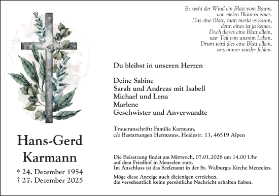 Traueranzeige von Hans-Gerd Karmann von NNA