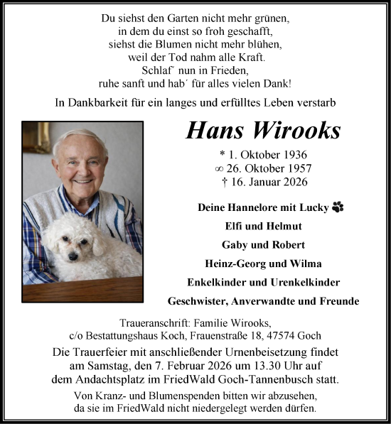 Traueranzeige von Hans Wirooks von NNA