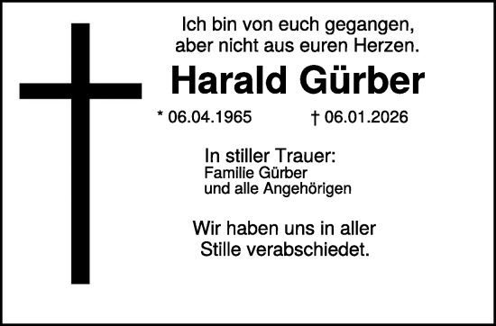 Traueranzeige von Harald Gürber von NNA