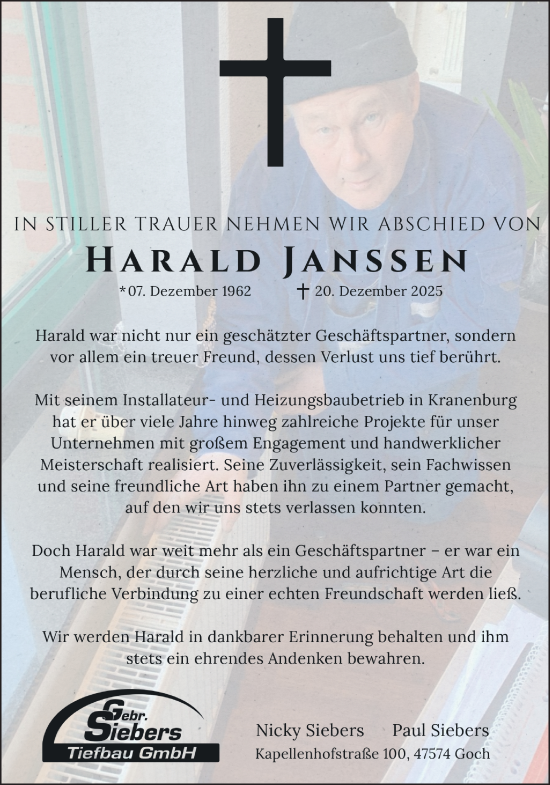 Traueranzeige von Harald Janssen von NNA