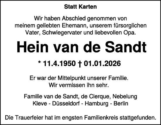 Traueranzeige von Hein van de Sandt von NNA