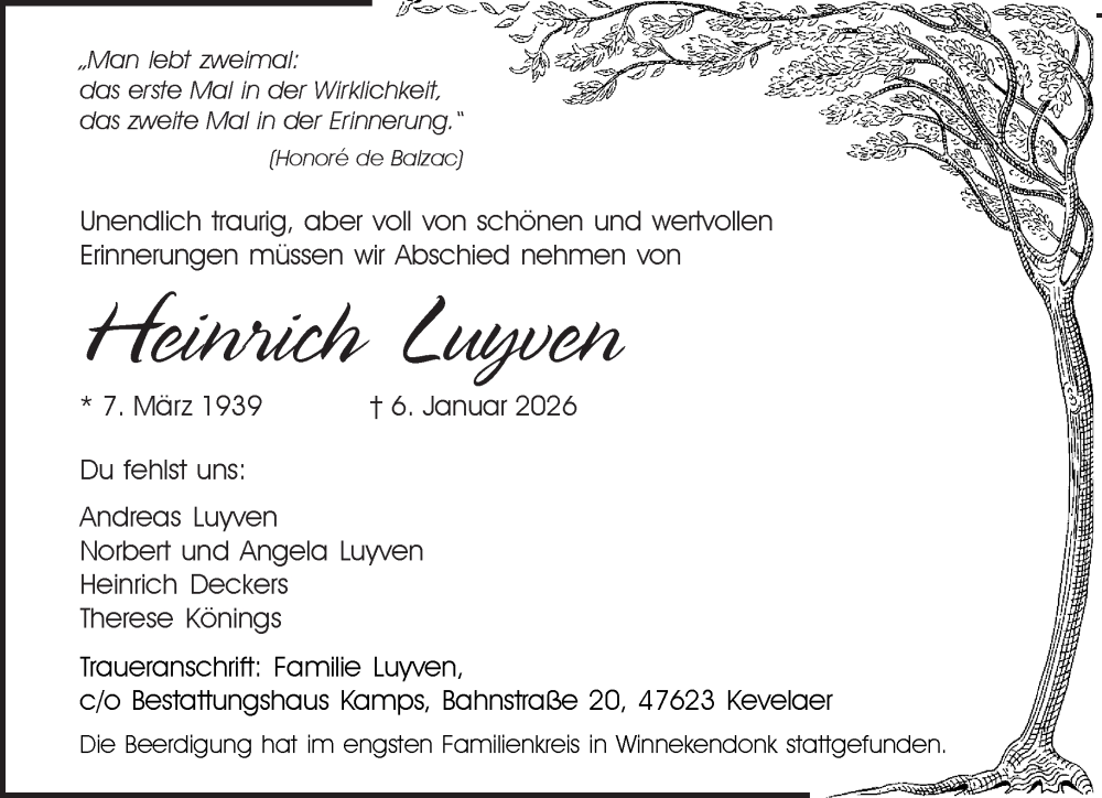  Traueranzeige für Heinrich Luyven vom 17.01.2026 aus NNA