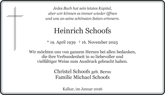 Traueranzeige von Heinrich Schoofs von NNA