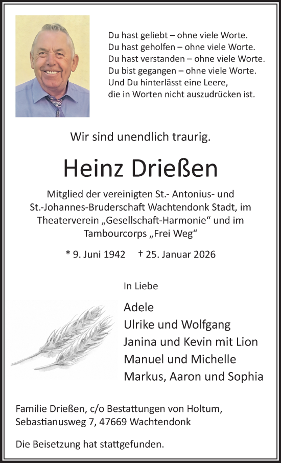 Traueranzeige von Heinz Drießen von NNA