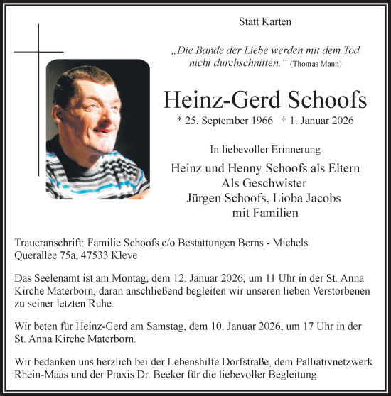 Traueranzeige von Heinz-Gerd Schoofs von NNA