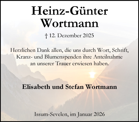 Traueranzeige von Heinz-Günter Wortmann von NNA