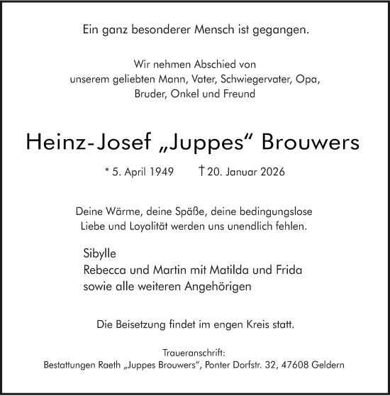 Traueranzeige von Heinz-Josef Brouwers von NNA