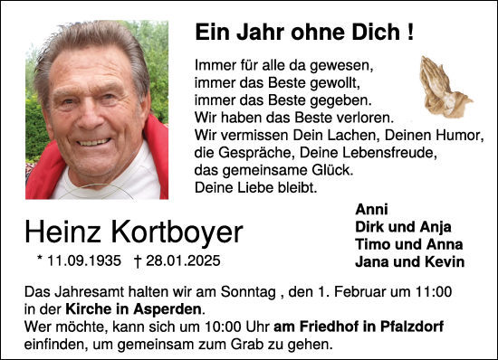 Traueranzeige von Heinz Kortboyer von NNA