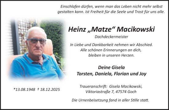 Traueranzeige von Heinz Macikowski von NNA