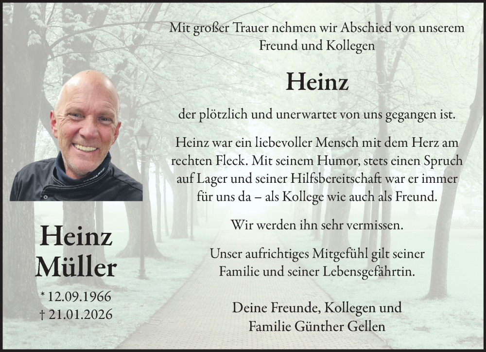  Traueranzeige für Heinz Müller vom 31.01.2026 aus NNA
