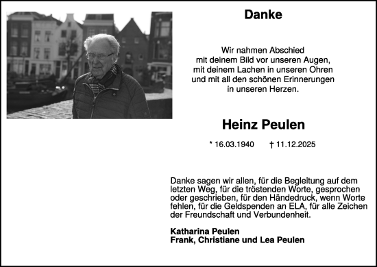 Traueranzeige von Heinz Peulen von NNA