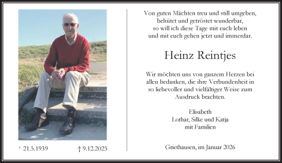 Traueranzeige von Heinz Reintjes von NNA
