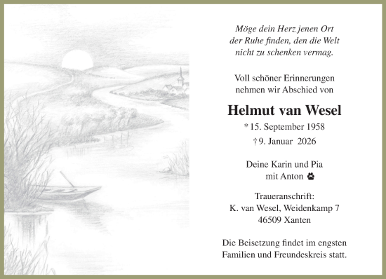 Traueranzeige von Helmut van Wesel von NNA