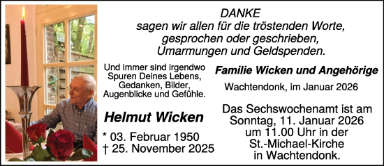Traueranzeige von Helmut Wicken von NNA