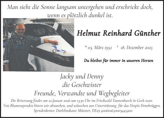 Traueranzeige von Helmut Reinhard Günther von NNA