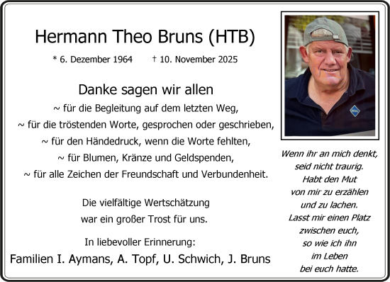 Traueranzeige von Hermann Theo Bruns von NNA