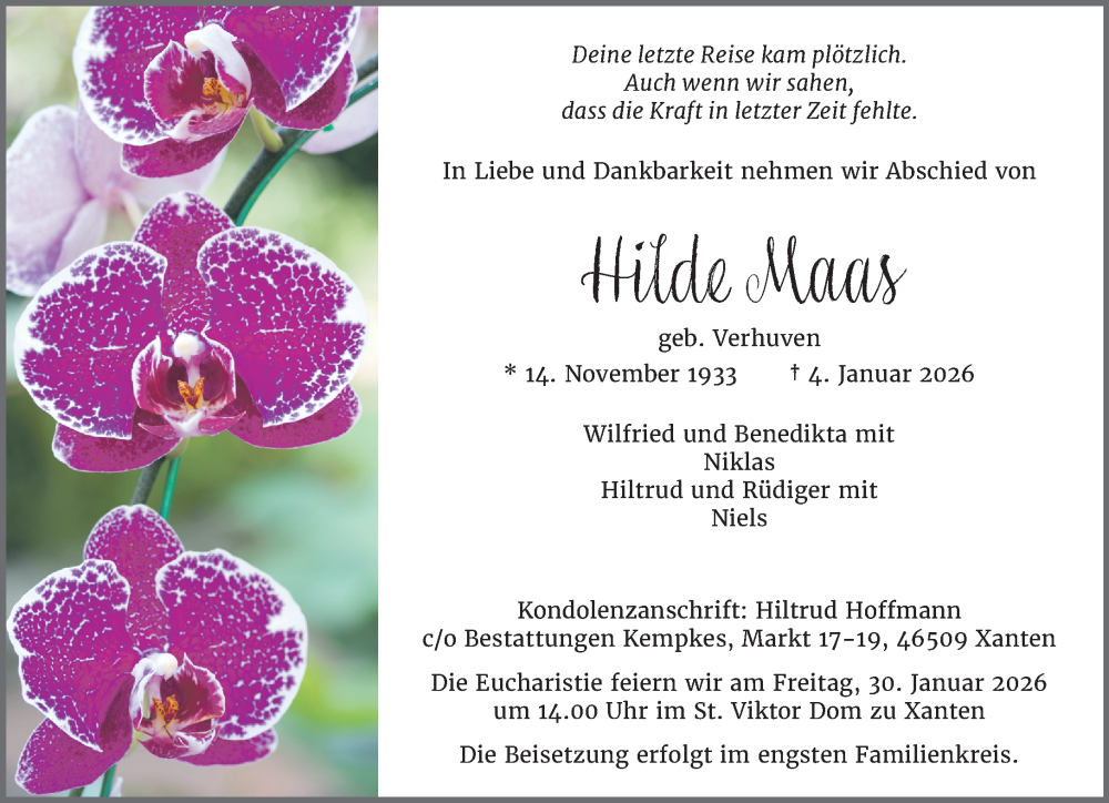  Traueranzeige für Hilde Maas vom 24.01.2026 aus NNA