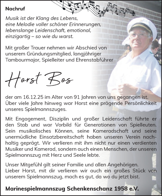 Traueranzeige von Horst Bos von NNA
