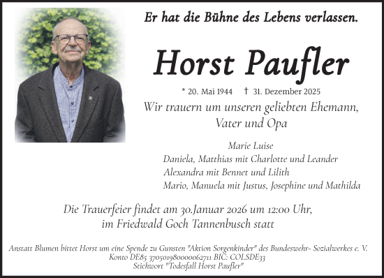 Traueranzeige von Horst Paufler von NNA