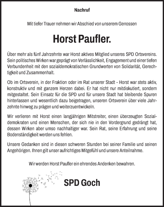 Traueranzeige von Horst Paufler von NNA