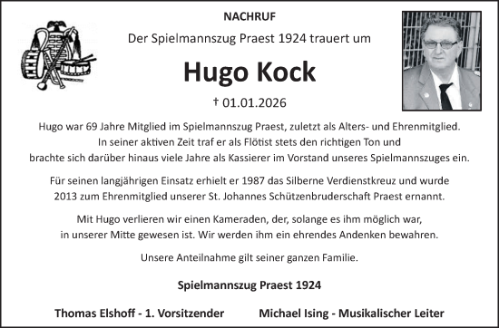 Traueranzeige von Hugo Kock von NNA