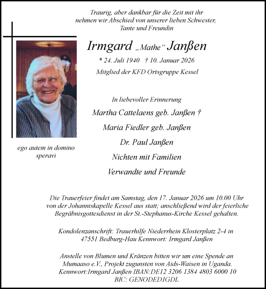 Traueranzeige von Irmgard Janßen von NNA