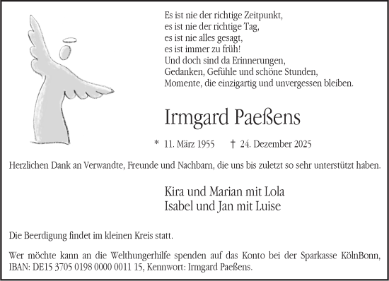 Traueranzeige von Irmgard Paeßens von NNA