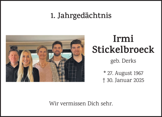 Traueranzeige von Irmi Stickelbroeck von NNA