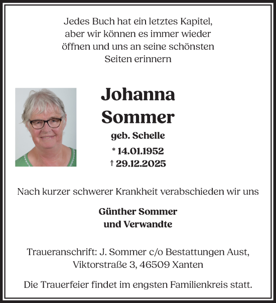 Traueranzeige von Johanna Sommer von NNA