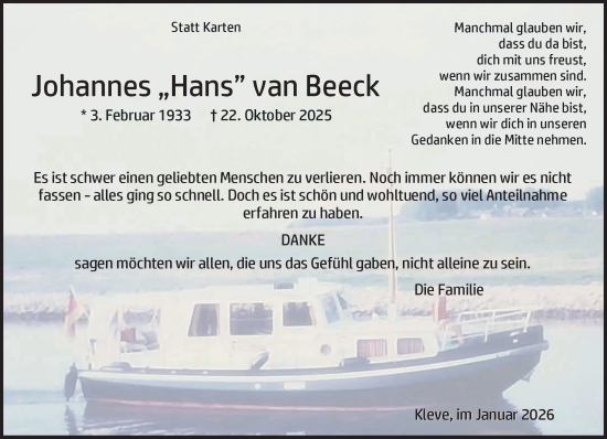 Traueranzeige von Johannes van Beeck von NNA