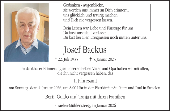Traueranzeige von Josef Backus von NNA