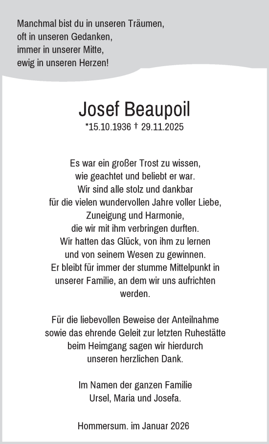 Traueranzeige von Josef Beaupoil von NNA