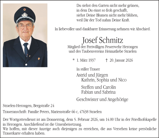 Traueranzeige von Josef Schmitz von NNA