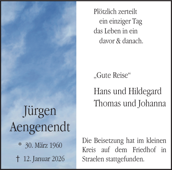 Traueranzeige von Jürgen Aengenendt von NNA