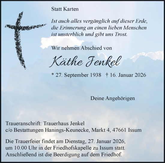 Traueranzeige von Käthe Jenkel von NNA