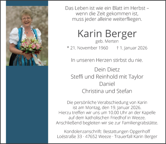 Traueranzeige von Karin Berger von NNA