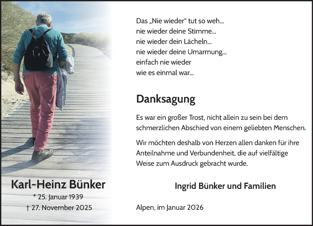  Traueranzeige für Karl-Heinz Bünker vom 17.01.2026 aus NNA